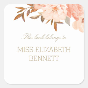 Elegantes Buchzeichen mit floralen Wasserfarben Quadratischer Aufkleber