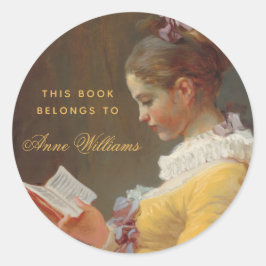 Elegantes Buchzeichen Vintag Girl Reading Kunst, D Runder Aufkleber