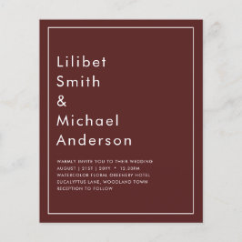 Elegantes BUDGET Burgund Monochrome Hochzeit Einfa Flyer