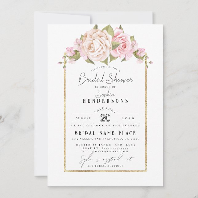 Elegantes Budget Floral Dusty Rose Foil BridalShow Einladung (Vorderseite)