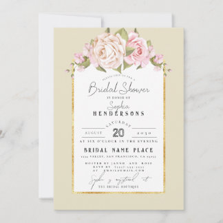Elegantes Budget Floral Dusty Rose Foil BridalShow Einladung