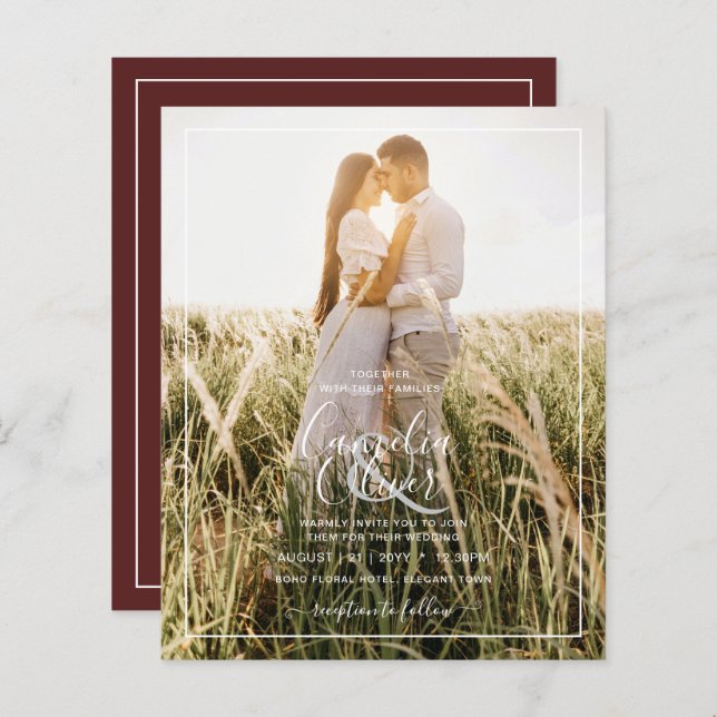Elegantes Budget FOTO Overlay Burgundy Wedding Chi (Vorne/Hinten)