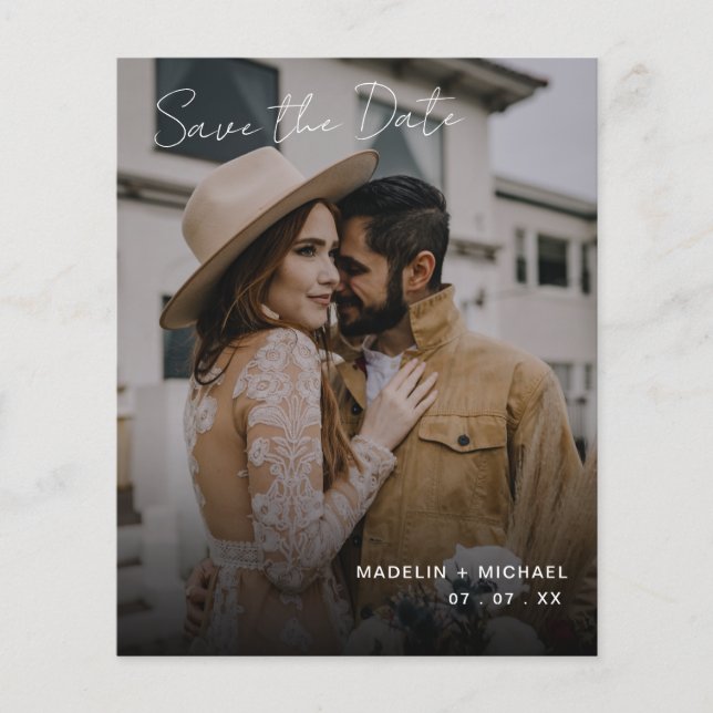 Elegantes Budget Hochzeit Speichern Sie das Date Q Flyer (Vorne)