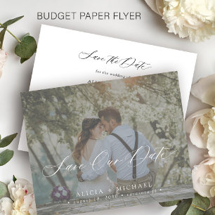 Elegantes Budget-Hochzeits-Skriptfoto "Save the Da Flyer