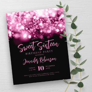 Elegantes Budget Hot Pink Sparkle Sweet 16 Einladu Flyer