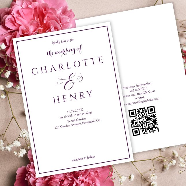 Elegantes Budget Lila Qr Code Hochzeit Einladung (Von Creator hochgeladen)