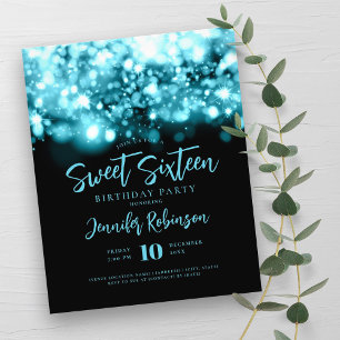 Elegantes Budget Turquoise Spark Sweet 16 Einladun Flyer