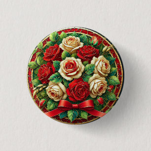 Elegantes Bukett aus roten und weißen Rosen Button