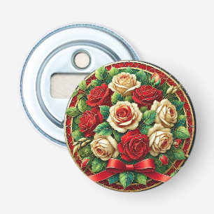 Elegantes Bukett aus roten und weißen Rosen Flaschenöffner