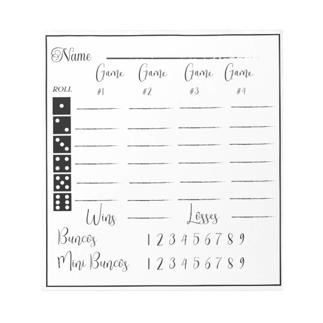 Elegantes Bunco-Punktepad Notizblock (Vorderseite)