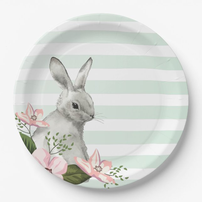 Elegantes Bunny Striped Design Pappteller (Vorderseite)