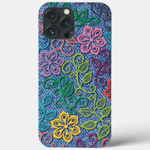 Elegantes, buntes Blumenmuster Denim Blue Jeans Case-Mate iPhone Hülle