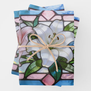 Elegantes Buntglas-Lilien-Blumendesign in weichem  Geschenkpapier Set