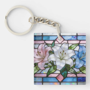 Elegantes Buntglas-Lilien-Blumendesign in weichem  Schlüsselanhänger