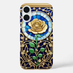 Elegantes Buntglasfenster mit goldener Rose iPhone 16 Hülle