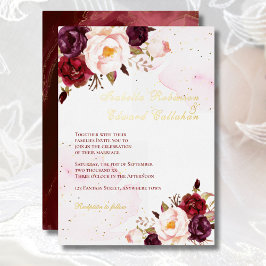 Elegantes Burgund & Blush Rose Hochzeitsgolden Folieneinladung