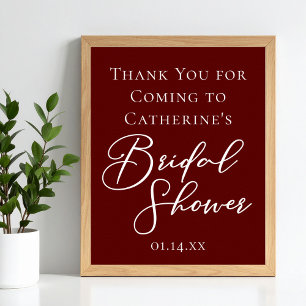Elegantes Burgund Brautparty Personalisiert Willko Poster