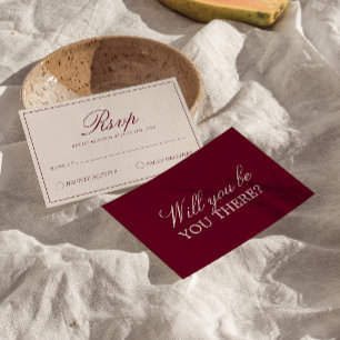Elegantes Burgund-Creme-Altes-Geld-Hochzeit RSVP Karte