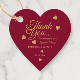 Elegantes Burgund & Gold Danke-Herz-Hochzeit Geschenkanhänger