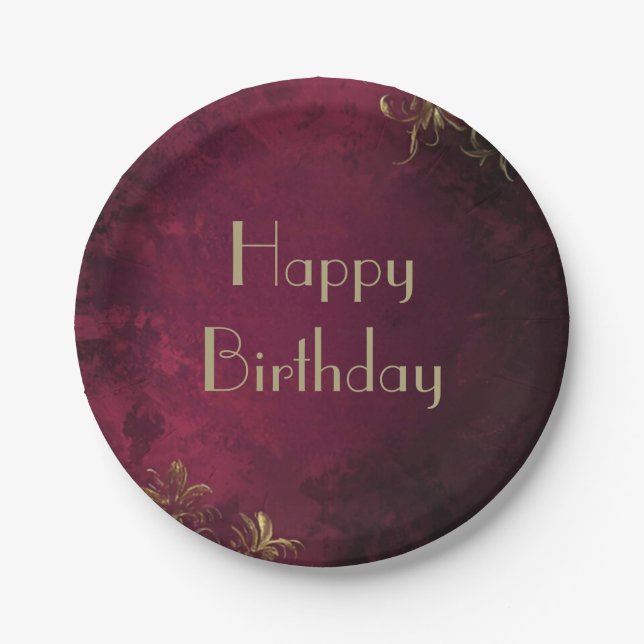 Elegantes Burgund & Imitats Gold Pappteller (Vorderseite)