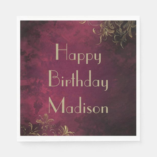 Elegantes Burgund & Imitats Gold Serviette (Vorderseite)