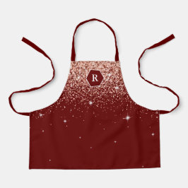 Elegantes Burgund Rose Gold Glitzer Monogramm Schürze