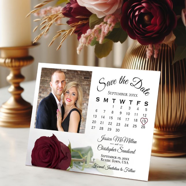 Elegantes Burgund Rose Hochzeiten Kalender & Foto Save The Date (Von Creator hochgeladen)