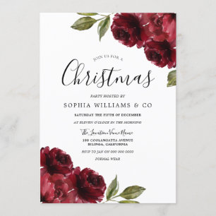 Elegantes Burgund Rote Blume Weihnachts-Party Einladung