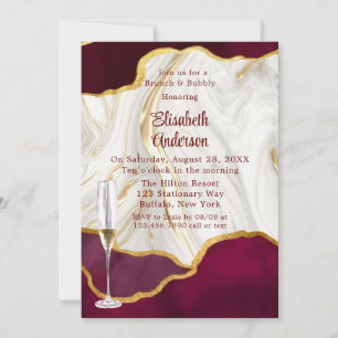 Elegantes Burgund und Gold Agate Brunch & Bubbly Einladung