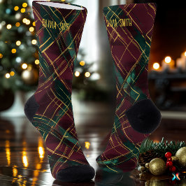 Elegantes Burgund und Kariertes Weihnachtsfest Socken