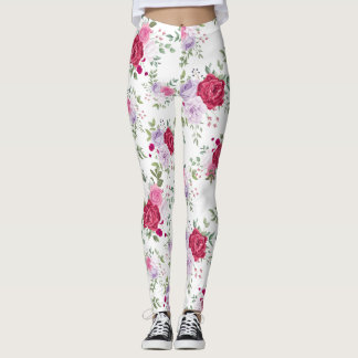 Elegantes Burgund- und Lavendel-Blumengarten-Muste Leggings