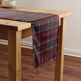 Elegantes Burgund und Marineblau Heritage Plaid Kurzer Tischläufer