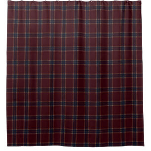 Elegantes Burgund und Navy Blau Heritage Plaid Duschvorhang