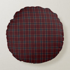 Elegantes Burgund und Navy Blau Heritage Plaid Rundes Kissen