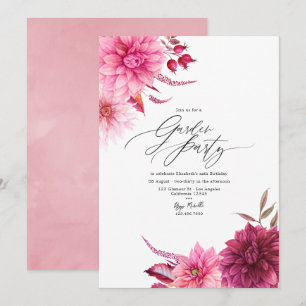 Elegantes Burgund und rosa Dahlia Garden Party Einladung