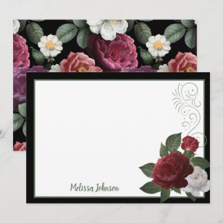 Elegantes Burgund und rosa, florale Personalisiert Mitteilungskarte