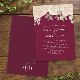 Elegantes Burgund Wasserfarbe Elfenbeinblütenblätt Einladung