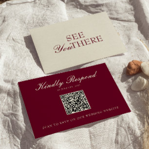 Elegantes Burgundcreme-Altes-Geld-QR-Code-Hochzeit RSVP Karte