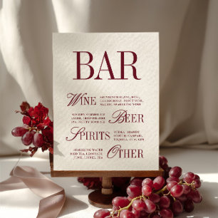Elegantes Burgunder-Bar-Menügetränk Wein Tischdeko
