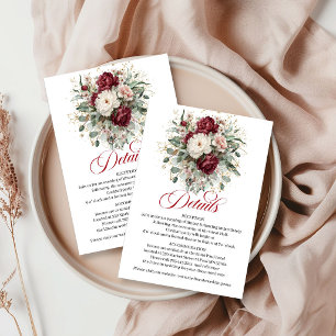 Elegantes Burgunder Blumen- Eukalyptus- Gold Boho  Begleitkarte