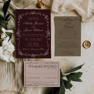 Elegantes Burgunder Blumen- Old Money Boho Chic Ho Einladung