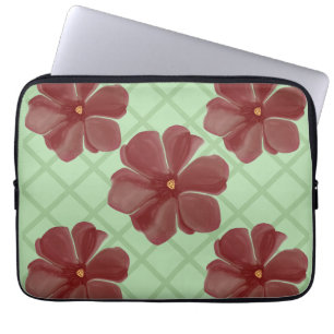 Elegantes Burgunder Blumen- und Salbeigrün Gitterm Laptopschutzhülle