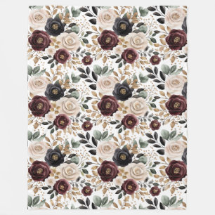 Elegantes Burgunder-Crem-Blumenmuster   Fleecedecke