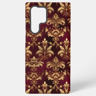 Elegantes Burgunder Damast - Vintage Barock Blumen Samsung Galaxy Hülle