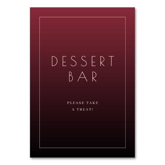 Elegantes Burgunder Dessertbar-Schild Tischnummer (Vorderseite)
