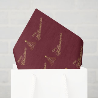 Elegantes Burgunder-Gold Frohe Weihnachten Familie Seidenpapier