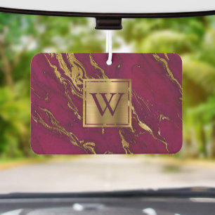 Elegantes Burgunder-Gold-Marmor-Monogramm Autolufterfrischer