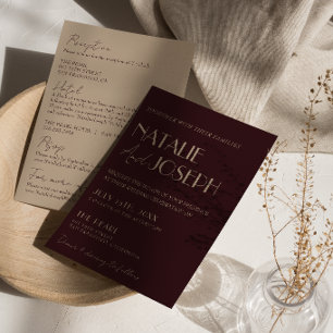 Elegantes Burgunder-Gold Old Money All-in-One-Hoch Einladung