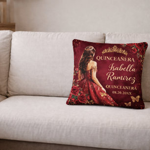 Elegantes Burgunder-Gold Quinceañera-Kleid Kissen