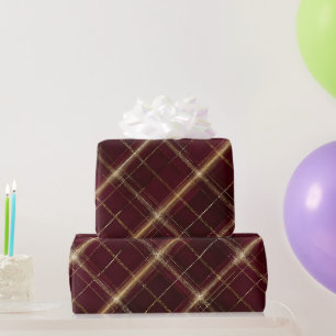 Elegantes Burgunder Gold Royal-Wein Karomuster Geschenkpapier